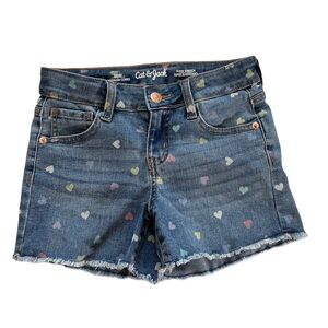 Cat & Jack Denim Heart Pattern girls shorts, size 7-8